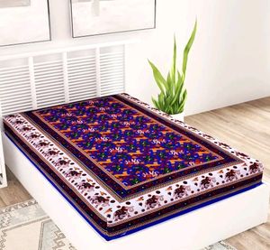 Designer Blue Cotton Printed Single Bedsheet