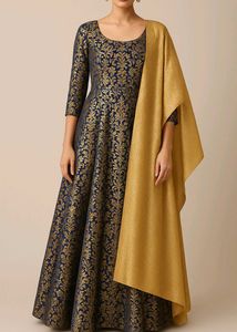 Elegant Blue & Gold Brocade Anarkali