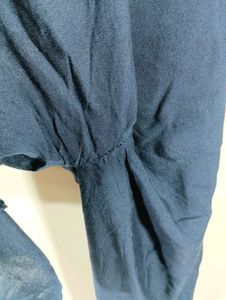 Navy Blue Plain Front Knot Wide Leg Pant(Women)