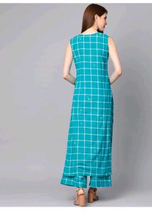 Blue Plaid Kurti Pant Set