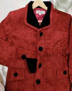 Rust Red Blazer with Velvet Trim