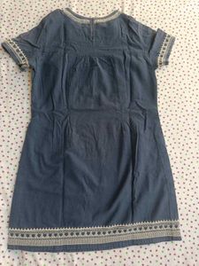 Blue Embroidered Denim Top Dress