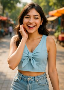 Cute Blue Tie-Front Crop Top