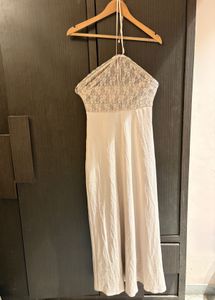 Beautiful Lace Trim Halter Maxi Dress