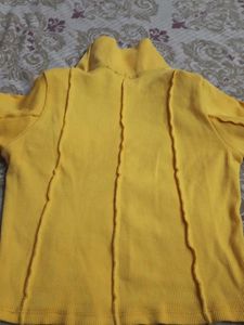 Yellow Ribbed Stitch Detail Turtleneck Top