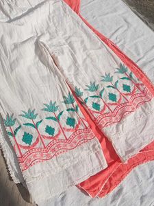 Peach Kurta Set with Embroided Plazzo