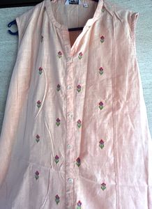 Peach Embroidered Dress kurti