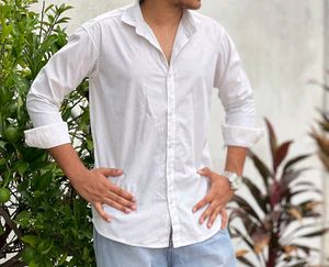 White Button-Down Shirt Textured