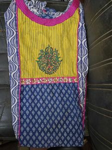 ✨ Multicolored Embroidered Kurta with Net Sleeves