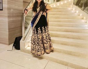 Very Preety Blue And Gold Lehanga Set