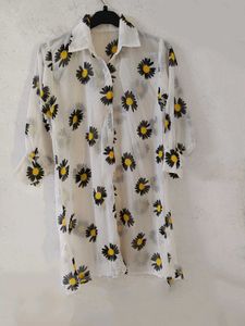 Daisy Print Sheer Jacket For Woman