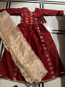 Red Anarkali with beautiful Dupatta