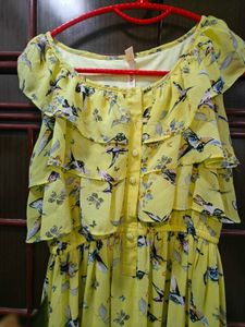 Yellow Bird Print Maxi Dress