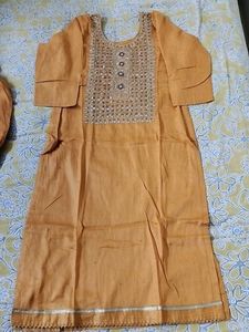 Orange Embroidered Kurti Pant Set