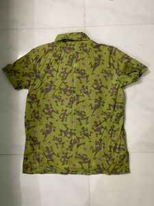 Olive Patterned Short Sleeve Shirt