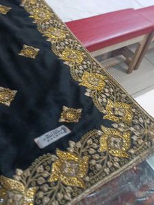 Elegant Black &amp; Gold Embroidered Saree