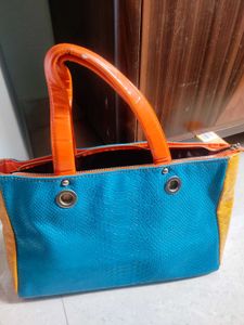 Blue Orange Croc Style Handbag