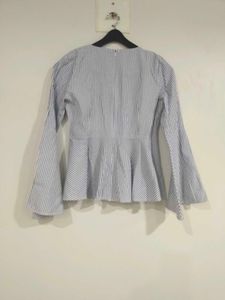 Striped Peplum Top🤍💙
