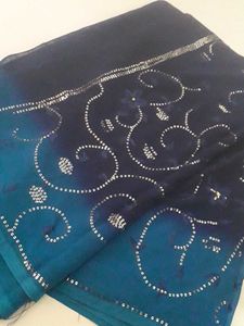 Saree Navy Blue+SkyBlue Sequence Work Floral Print
