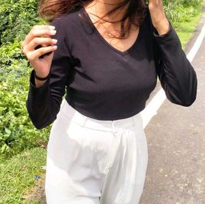 White Wide Leg Pant And Black Top