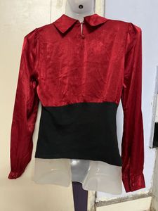 Pintrest Korean Silk Red &amp; Black Top