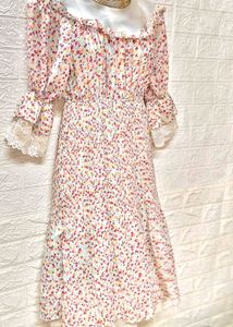 Mini Floral Off Shoulder Blue Dress Fixed Price