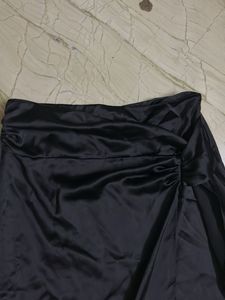 Black Slit Satin Skirt