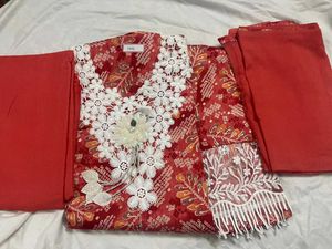 Red Embroidered Kurta Set