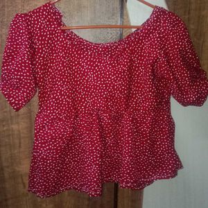 Red &amp; White Spotted Peplum Top
