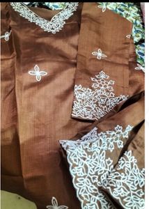 Brown Embroidered Kurti Set