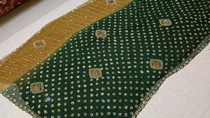 Full Heavy Work saree green and gold combina