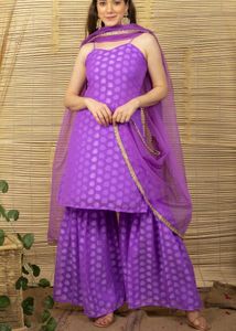 Purple Polka Dot Kurta Set