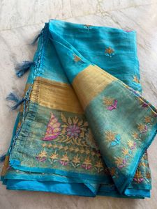 Teal Embroidered Saree
