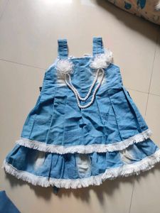 Denim Dress with Pearl Necklace