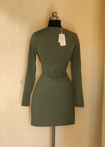 Mango Olive Green Twist Front Dress