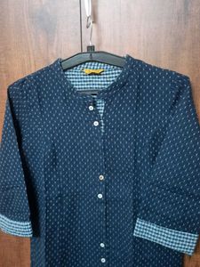 Women Navy Blue Dotted Print Kurti