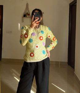 Hand Knit Floral Embroidered Cardigan