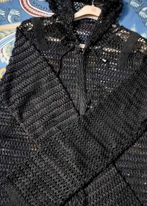 BLACK KNIT HOODIE JACKET