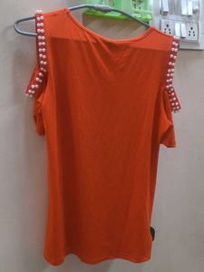 Orange Cold Shoulder Top