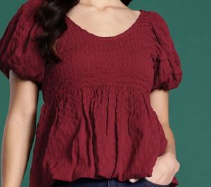 Maroon Puff Sleeve Top