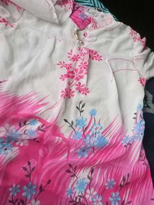 White &amp; Pink Flower Printed Beautiful Top For Girl