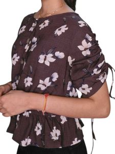 Elegant Brown &amp; White Floral Top