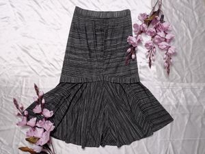 Long Dark Grey Printed Frill Skirt