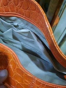Vintage Orange Croc Embossed Shoulder Bag