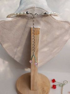 Pinterest Inspired Pearl And Cherry Bow Necklace