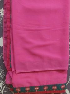 Magenta Saree &amp; Blouse with Blue Floral Border