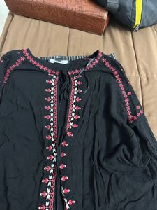 Forever 21 Embroidered Black Boho Top