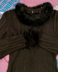 y2k trendy Brown Cable Knit Fur Trim Top
