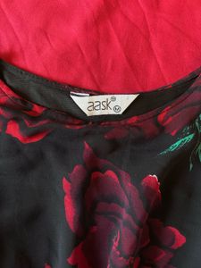 AASK Black &amp; Red Floral Printed Mini Dress