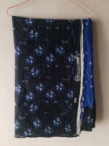 Blue bhandhani printed  cotton saree
